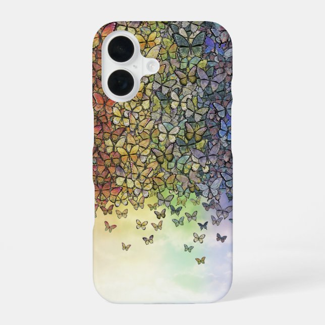 Funda Para iPhone 16 arco iris de mariposas a flote (Reverso )