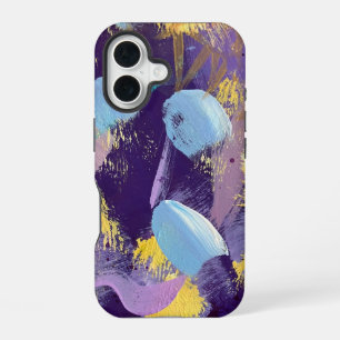 Funda Para iPhone 16 Arte abstracto azul, púrpura y amarillo