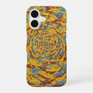 Funda Para iPhone 16 Arte abstracto de figuras corriendo en amarillo y