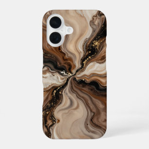 Funda Para iPhone 16 Arte abstracto fluido marrón y dorado elegante