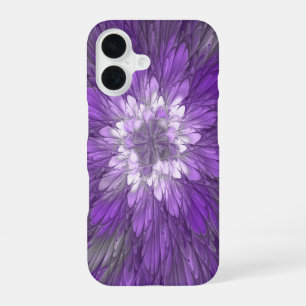 Funda Para iPhone 16 Arte abstracto fractal de flor púrpura psicodélico