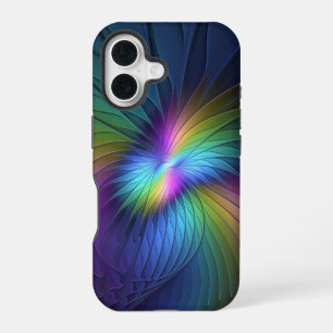 Funda Para iPhone 16 Arte abstracto fractal moderno colorido con azul