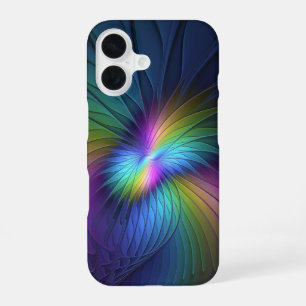 Funda Para iPhone 16 Arte abstracto fractal moderno colorido con azul