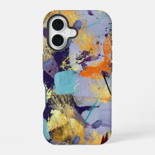 Funda Para iPhone 16 Arte abstracto morado, dorado y azul de alta gama