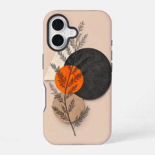 Funda Para iPhone 16 Arte Botánico Geométrico Naranja Negro Neutro Boho