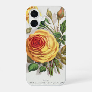 Funda Para iPhone 16 Arte Botánico Vintage Rosa Amarilla y Naranja de A