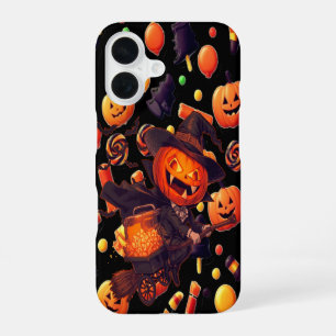 Funda Para iPhone 16 Arte de calabaza Feliz Halloween