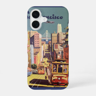 Funda Para iPhone 16 Arte de cartel de viaje de antiguos tranvías de Sa