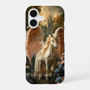 Funda Para iPhone 16 Arte de cuento de hadas rosa de Unicornio Pegasus