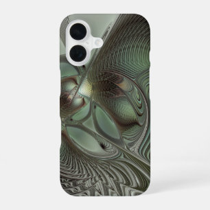 Funda Para iPhone 16 Arte de fantasía fractal gris verde oliva abstract