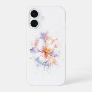 Funda Para iPhone 16 Arte de Flor de Acuarela Pastel con Acentos de Oro