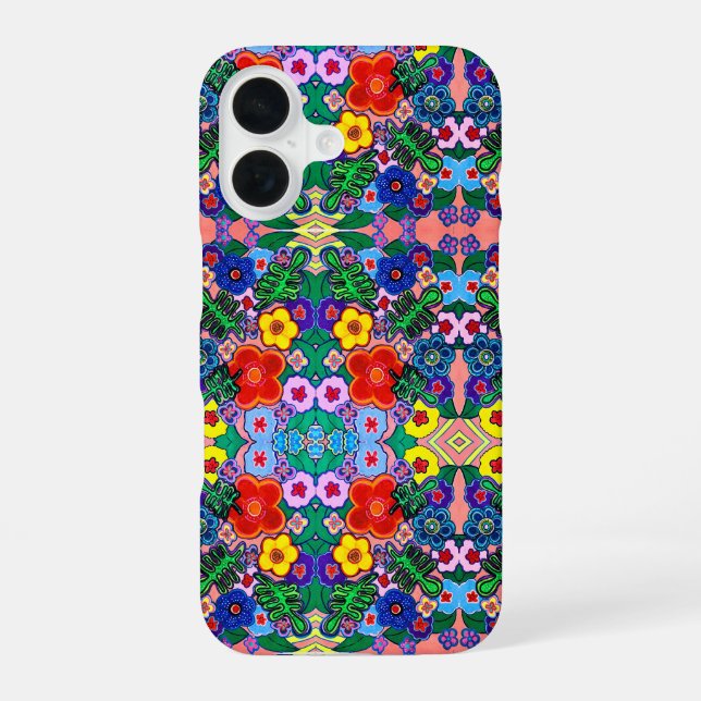 Funda Para iPhone 16 Arte de flores abstractas brillantes   (Reverso )