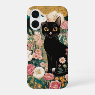 Funda Para iPhone 16 Arte de gato negro decorativo dorado estilo Gustav
