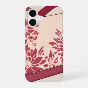 Funda Para iPhone 16 Arte de IA beige y rojo floral