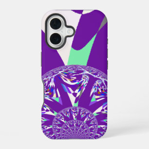 Funda Para iPhone 16 Arte de impresión caleidoscopio cian azul retro