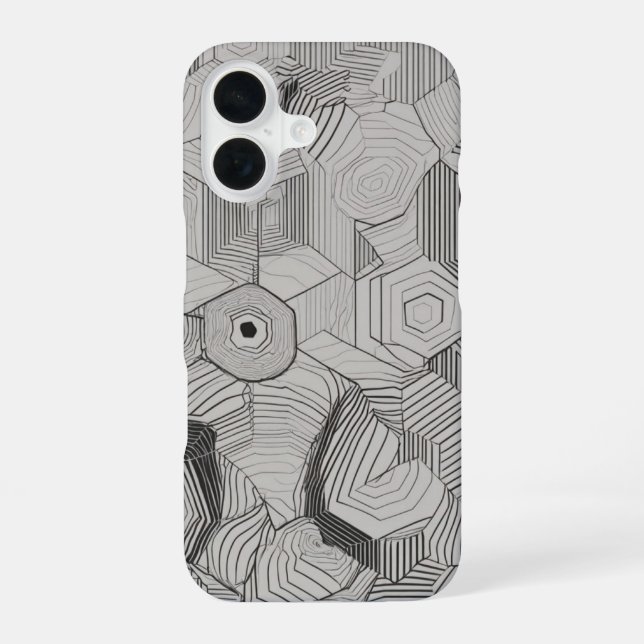 Funda Para iPhone 16 Arte de línea de hexágonos concéntricos (Reverso )