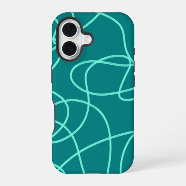 Funda Para iPhone 16 Arte de línea turquesa (Reverso )
