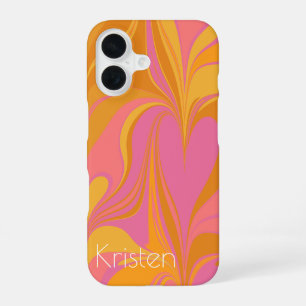 Funda Para iPhone 16 Arte de mármol abstracto en amarillo y rosa brilla