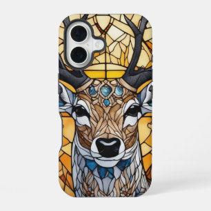Funda Para iPhone 16 Arte de vidrio emplomado, estilo de ciervo de arte