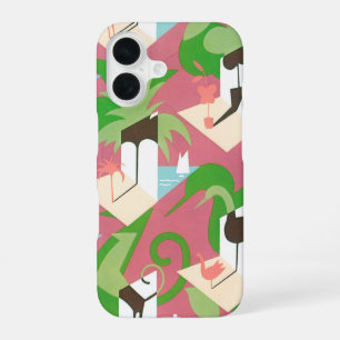 Funda Para iPhone 16 Arte Deco Jazz Pochoir Vintage Palmeras y Pájaros