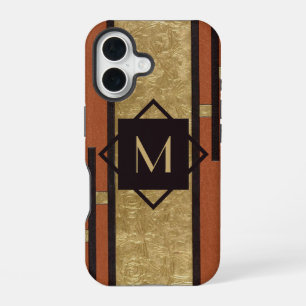 Funda Para iPhone 16 Arte Deco Negro y Dorado Monograma Personalizado