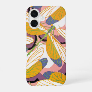 Funda Para iPhone 16 Arte Deco Vintage Jazz Pochoir Jardín Libélulas