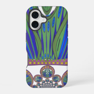 Funda Para iPhone 16 Arte decorativo africano azul púrpura Diseño de im