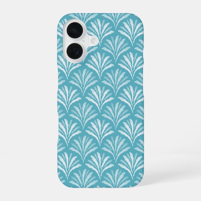 Funda Para iPhone 16 Arte Floral de Concha Azul Turquesa Costera (Reverso )