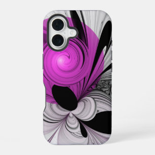 Funda Para iPhone 16 Arte fractal abstracto gris con magenta