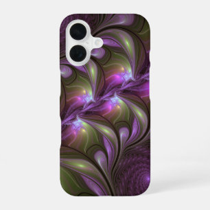Funda Para iPhone 16 Arte fractal abstracto violeta púrpura caqui color