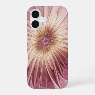 Funda Para iPhone 16 Arte fractal de flores abstractas y tonos de burde