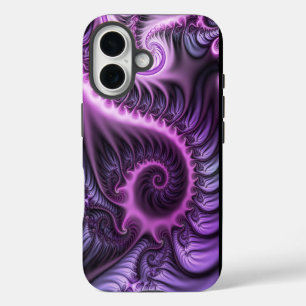Funda Para iPhone 16 Arte fractal en espiral abstracto vívido rosa púrp