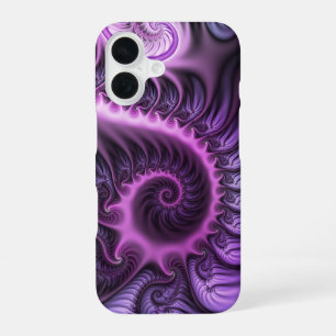 Funda Para iPhone 16 Arte fractal en espiral abstracto vívido rosa púrp