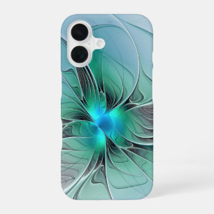 Funda Para iPhone 16 Arte fractal moderno con azul abstracto