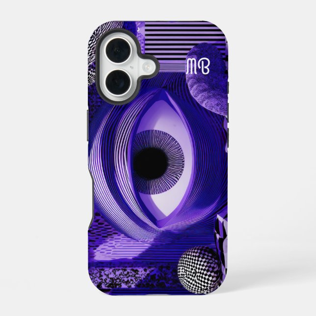 Funda Para iPhone 16 Arte geométrico abstracto moderno negro blanco púr (Reverso )