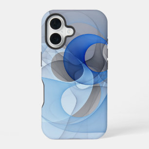 Funda Para iPhone 16 Arte gráfico fractal abstracto azul gris moderno