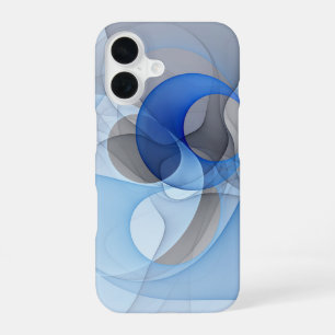 Funda Para iPhone 16 Arte gráfico fractal abstracto azul gris moderno