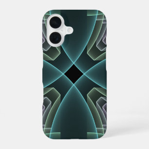 Funda Para iPhone 16 Arte gráfico geométrico fractal teal moderno