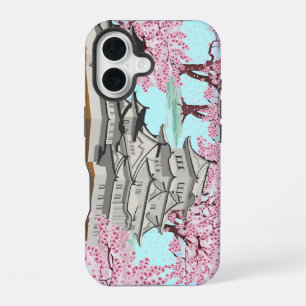 Funda Para iPhone 16 Arte Japonés del Castillo Sakura – Flor de Cerezo