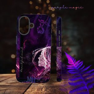 Funda Para iPhone 16 Arte Monograma de Galaxia Púrpura de Niña Linda