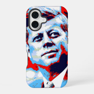 Funda Para iPhone 16 Arte Pop JFK John F. Kennedy Rojo Azul