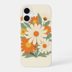 Funda Para iPhone 16 Arte retro de margaritas de pétalos redondeados