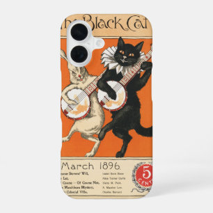 Funda Para iPhone 16 Arte Retro Naranja Gato Negro Conejo Blanco Banjo