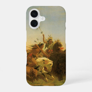 Funda Para iPhone 16 Arte Vintage del Oeste Americano, Caza de Búfalos