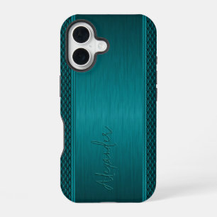 Funda Para iPhone 16 Aspecto de aluminio cepillado verde azulado metáli
