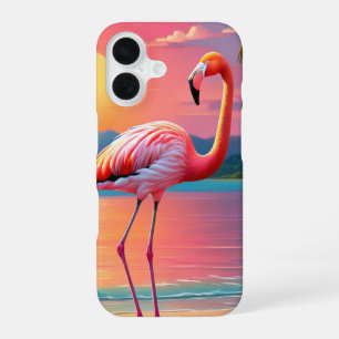 Funda Para iPhone 16 Atardecer de flamenco en playa tropical