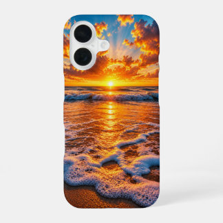 Funda Para iPhone 16 Atardecer dramático del océano dorado paisaje mari