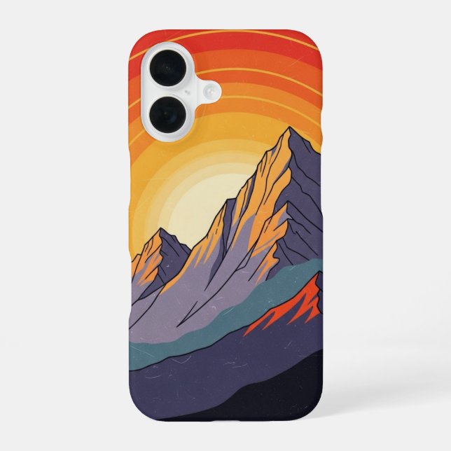 Funda Para iPhone 16 Atardecer Retro en la Montaña (Reverso )