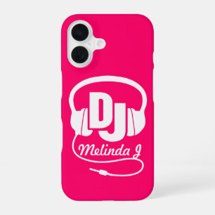 Funda Para iPhone 16 Auriculares chica DJ nombre rosa