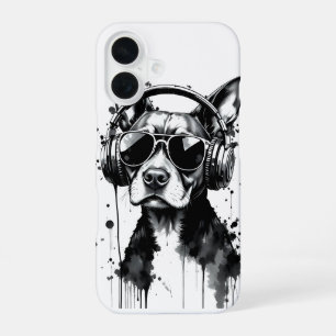 Funda Para iPhone 16 Auriculares Guay Dog Mascotas cortos Tinta blanca